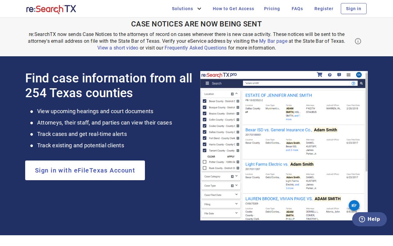 Delta County civil court docket statewide search dashboard