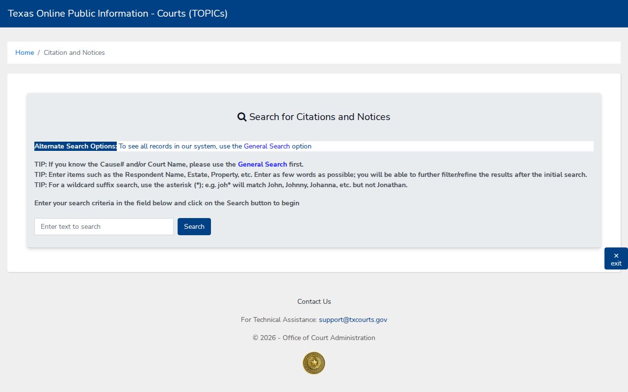 Delta County docket search through an official Texas citations and notices search