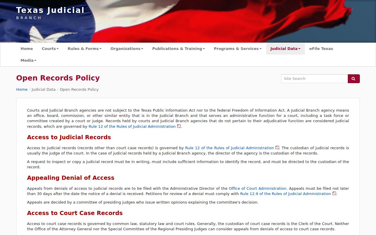 Texas Rule 12 access rules for Delta County court records