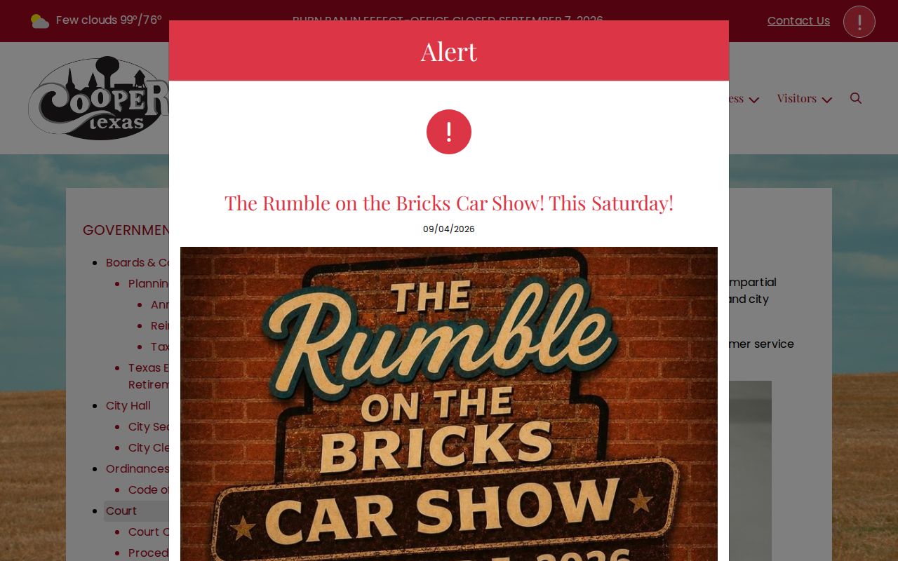 Cooper court records contact page for Cooper Municipal Court